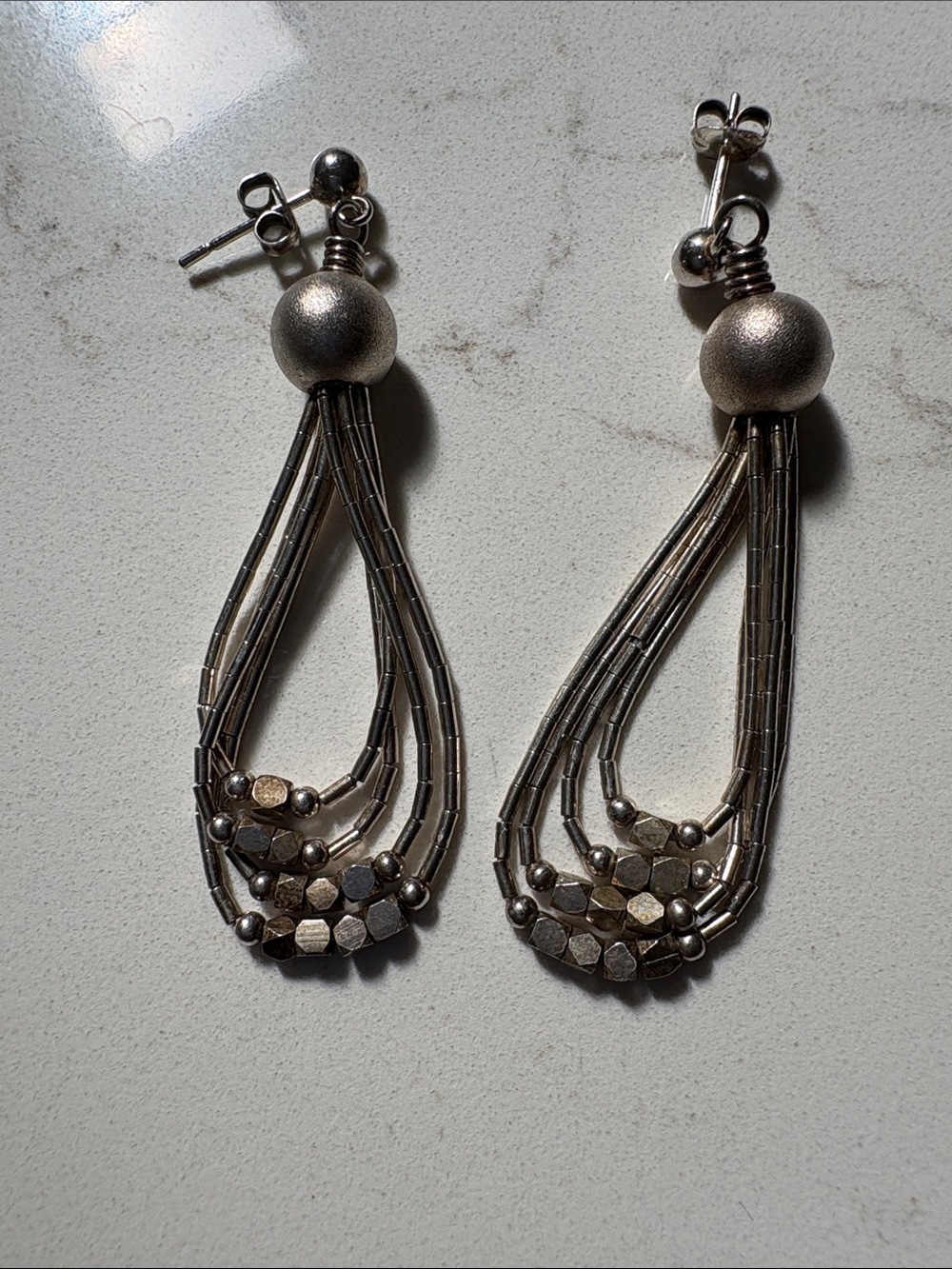 Textured Sterling Silver Bead Loop Drop Earrings - Women Jewelry